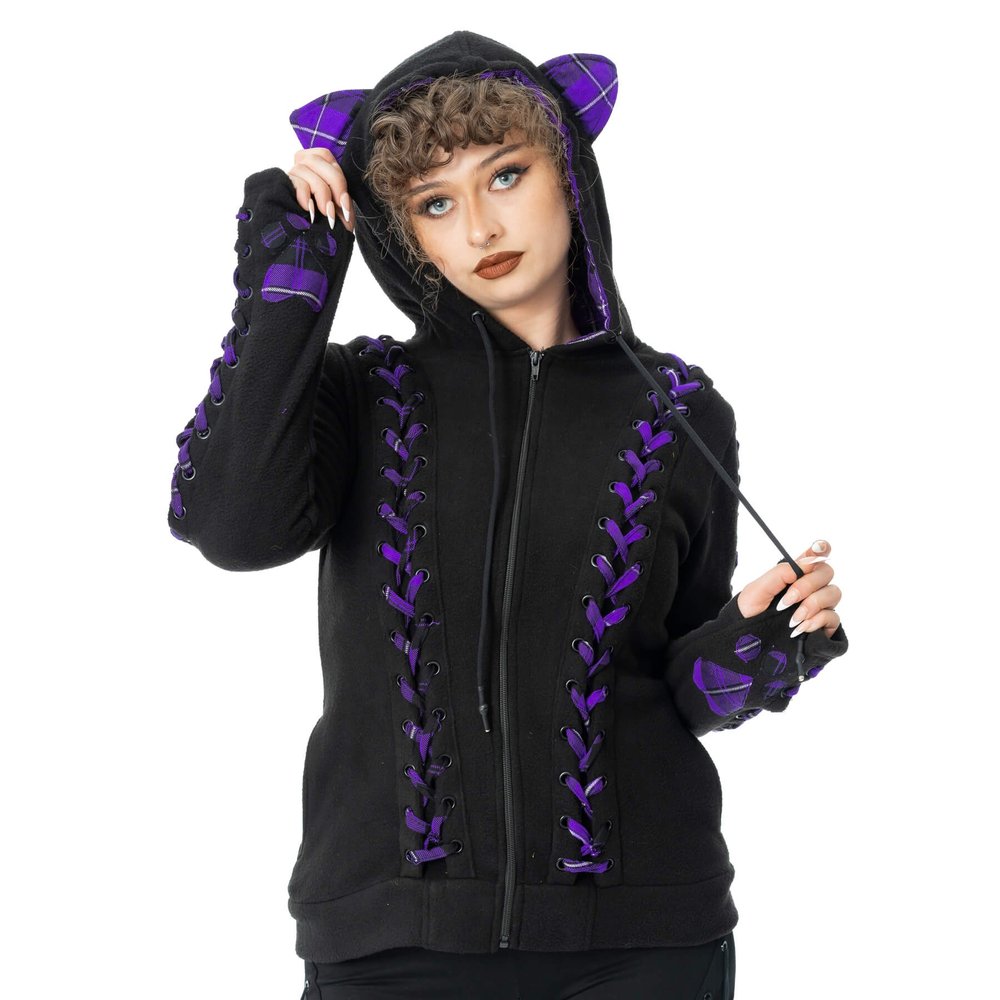 Bye Bye Kitty - Bbk Calico Hoodie - Black/Purple